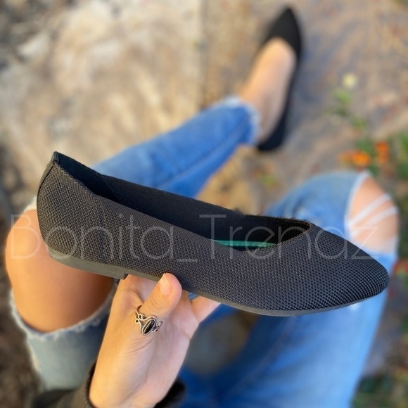 Black Pointed Toe Knitted Ballerina Slip-On Flats - Picture 4 of 10